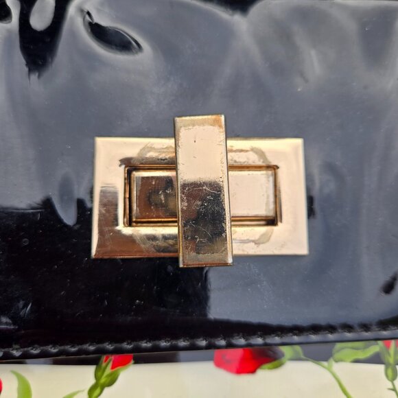 Y2K Glossy Top Handle Shoulder Bag Black White Striped Red Rose Floral Emo Goth - Picture 2 of 14